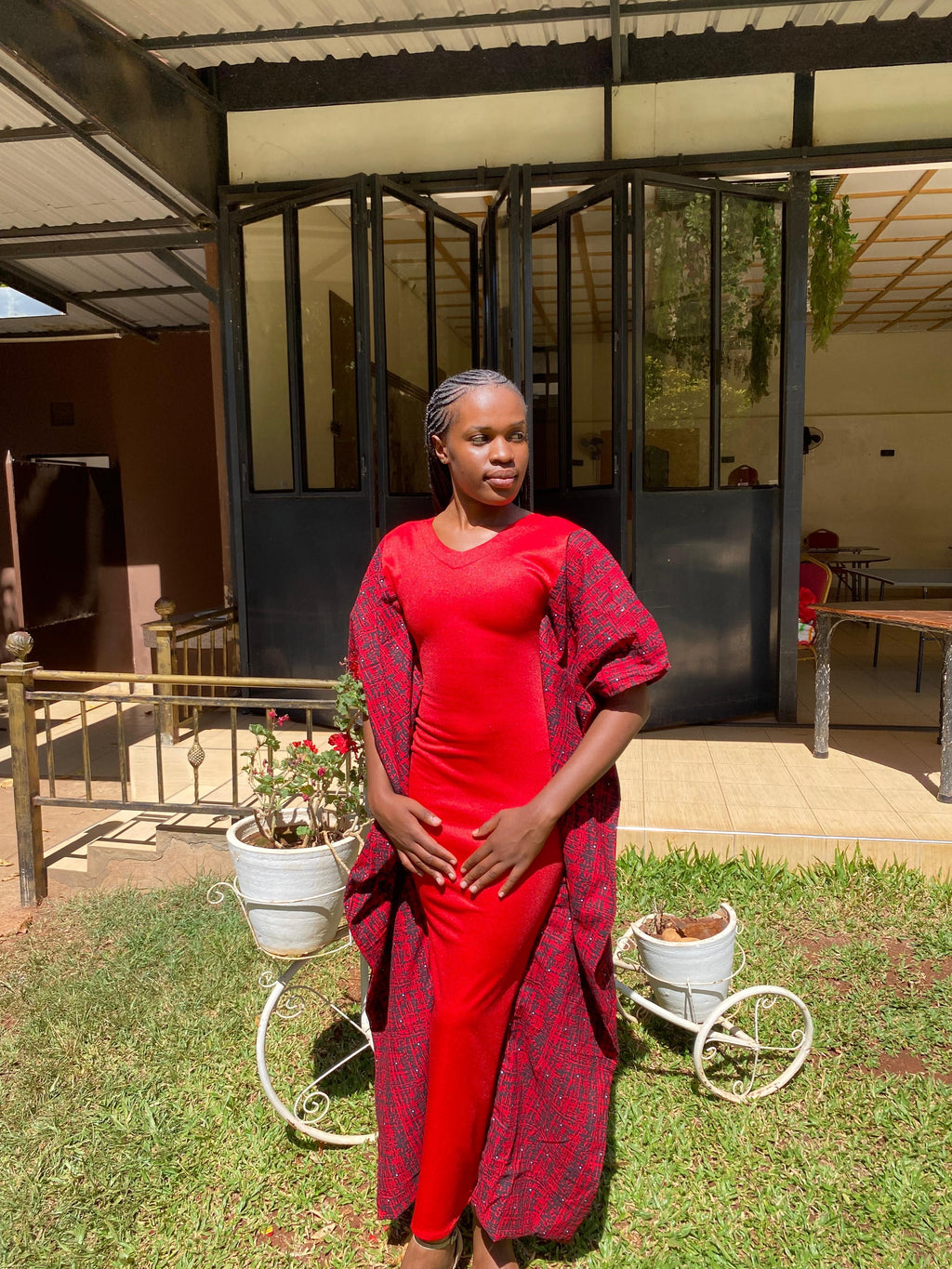 Juka Red Bodycon & Kitenge Dress