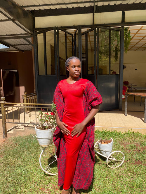 Juka Red Bodycon & Kitenge Dress