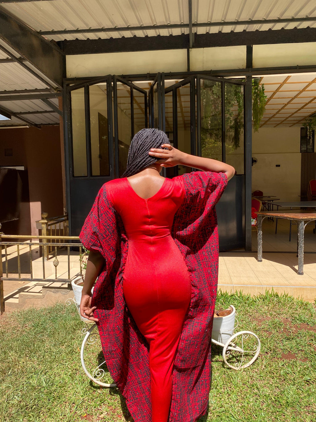 Juka Red Bodycon & Kitenge Dress