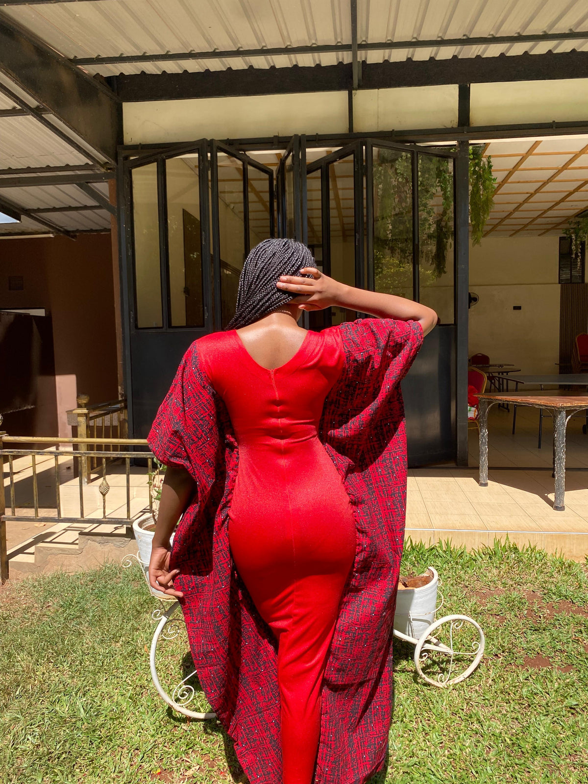 Juka Red Bodycon & Kitenge Dress